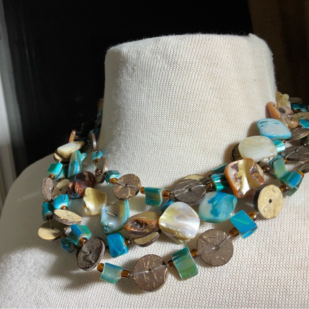 Two Multicolor Dyed Shell And Bead Necklaces Bold… - image 4